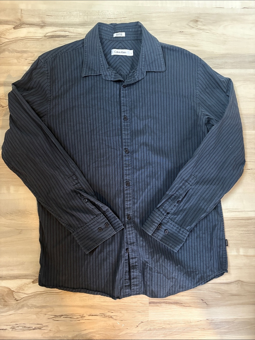 Calvin Klein Men's Dark Gray Pinstripe Button-Down Shirt